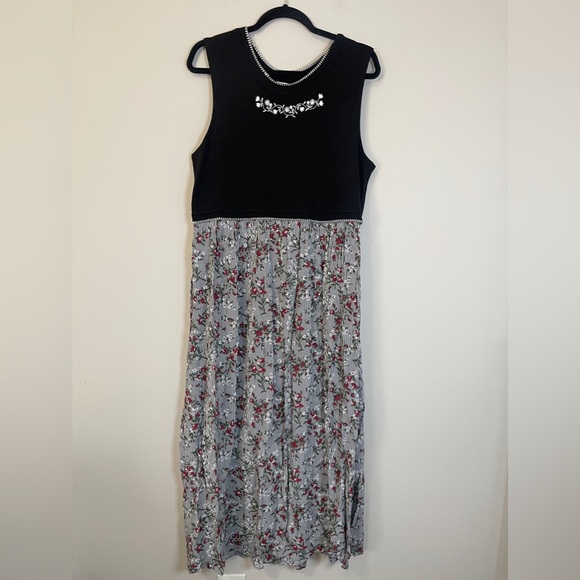 Bryn Connelly Womens Dress Size Large Black sleeveless Floral Maxi Vintage - Picture 1 of 13